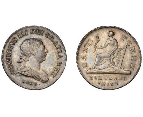 George III (1760-1820), Bank of Ireland, Thirty Pence, 1808, harp points to o of token (S 6616A). About extremely fine, attra