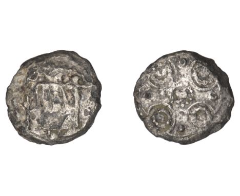 Early Anglo-Saxon Period, Sceatta, Eclectic issue, Celtic Cross group, Celtic cross with rosette in each angle, rev. standing