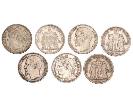 Second Republic, 5 Francs (5), 1848a, 1848k, 1849a, 1850bb, 1851a, Louis-Napoleon, 5 Francs, 1852a (2) (Gad. 683, 719, 726) [