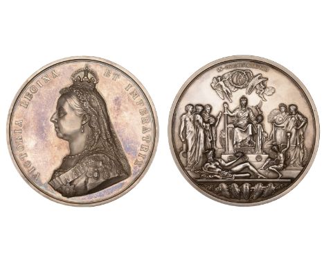 Victoria, Golden Jubilee, 1887, a silver medal by L.C. Wyon after Sir J.E. Boehm and Sir F. Leighton, crowned bust left, rev.