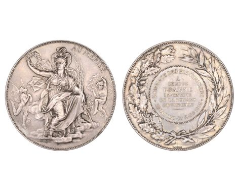 BELGIUM, Homage aux Electriciens, Brussels, 1898, a silver merit award by J.C. Chaplain and H. Dubois, allegorical seated fem