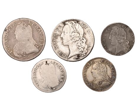 Louis XV, Half-Écu aux branches d’olivier, 1729r (Dup. 1676; Gad. 313); Half-Écu au bandeau, 1741w (Dup. 1681; Gad. 314); Fif