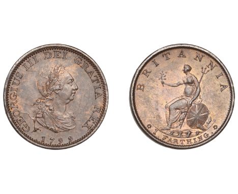 George III (1760-1820), Pre-1816 issues, Restrike Proof Farthing, 1799, in bronzed-copper, edge plain, 6.29g/6h (BMC 1281 [R 