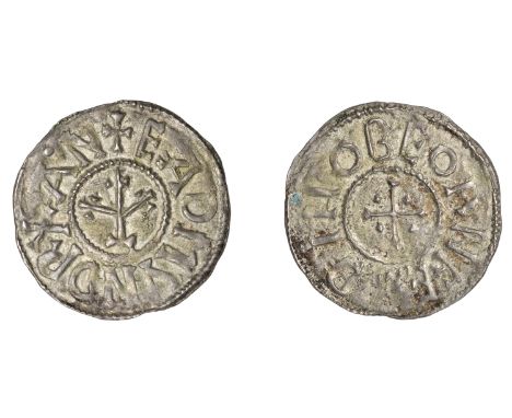 Kings of East Anglia, Edmund (855-69), Penny, Ipswich?, Beornferth, eadmvnd rx an, cross of three crosses [depicting the cruc