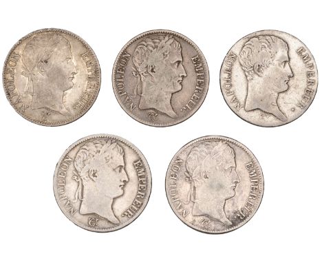 Napoleon I, 5 Francs (5), AN 14a, 1810a, 1810w, 1811a, 1812b (Gad. 580, 584) [5]. Varied state £100-£150  ---  Provenance: th