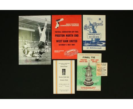 Football - FA Cup Final 1964, Preston NE v West Ham Utd, programme, ticket and songsheet, together with programme for each se