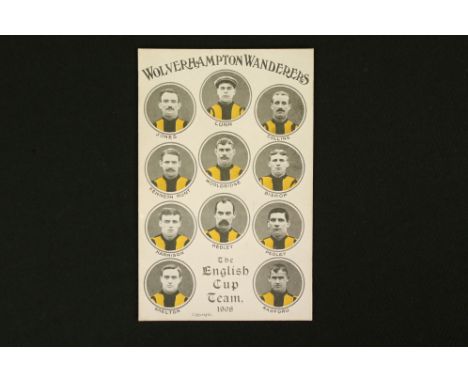 Football Postcard - 1908 Wolverhampton Wanderers FA Cup Winners Wulfrunia Series postcard, unused, 11 portrait pictures with 