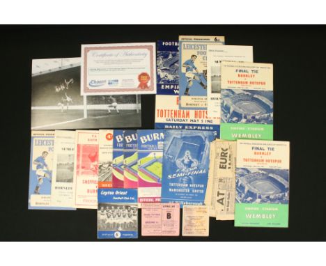 Football - FA Cup Final 1962, Burnley v Tottenham Hotspur, programme, ticket, songsheet &amp; press cuttings, together with p