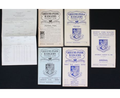 Football Programmes - QPR, six early 1960s single sheet / 4 pager homes, to include 1960 Public Trial, 61/2 Coventry reserves