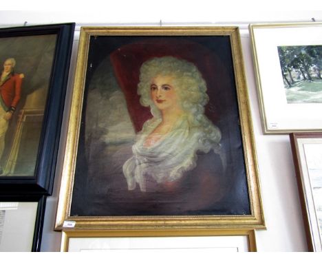 After George Romney R.A (1734-1802) Portrait of a young lady with powdered hair, oil on canvas, bearing George Romney's name 