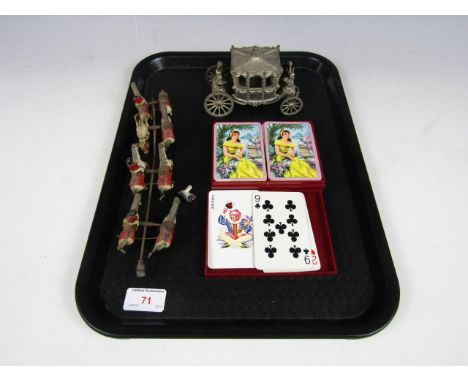 A 1953 die-cast Queen Elizabeth II Coronation Coach together with a vintage Thomas De La Rue playing card box and cards