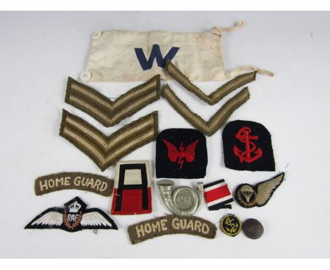 Sundry military cloth insignia together with a 97th of Foot button