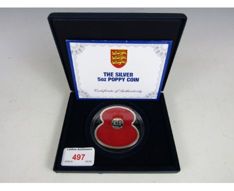 A cased Elizabeth II Westminster 2012 5oz silver proof and enamel £10 Poppy coin