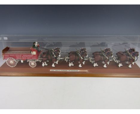 A vintage AMT 1/20 scale promotional model for Budweiser, of an eight Clydesdale horse drawn hitch wagon, with display case