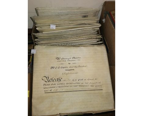 Approximately 30 manuscript vellum indentures/mortgages etc the earliest dated 1677 