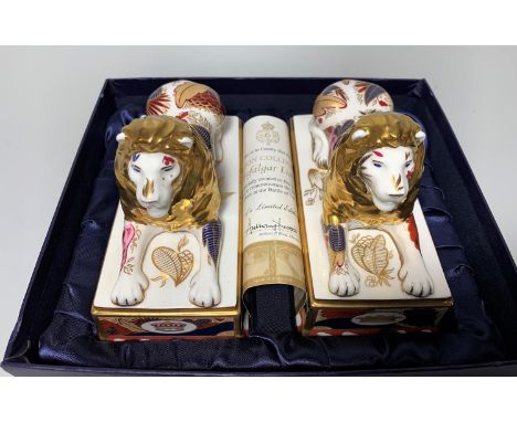 A pair of Royal Worcester Ltd Edition "Trafalgar Lions" from the Nelson Collection with certificate &amp; original box 