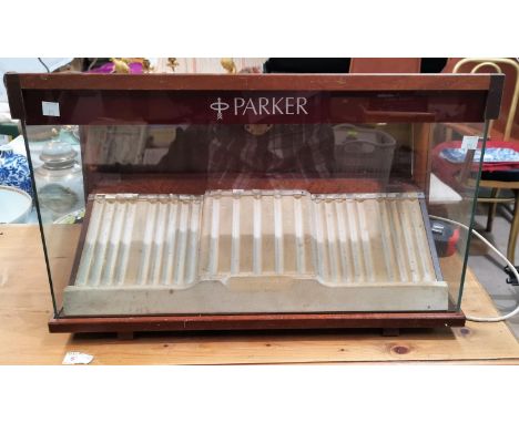 A vintage Parker pen display cabinet with display shelf 57cm length 