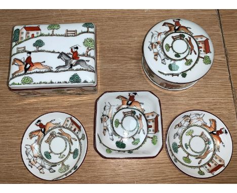 Two Royal Crown Staffordshire hunting scenes ceramic lidded pots and other pieces and 9 volumes of the Great War 