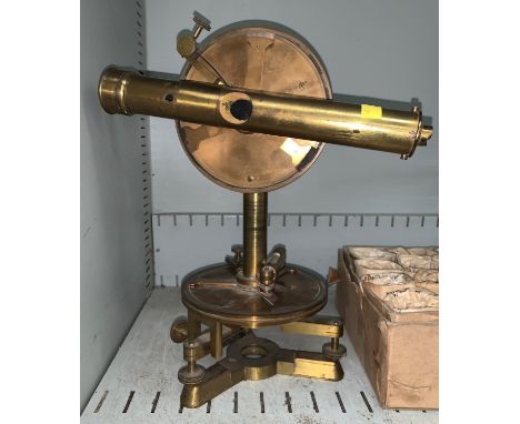 A 19th century brass theodolite on tripod stand (no eyepiece) by ROBINSON 38 Devonshire Street, Portland Place London 