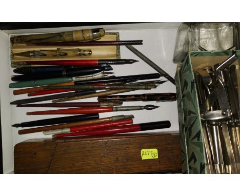 A collection of vintage pens and writing utensils, a vintage wool winder and a selection of vintage O.S. and other Maps, 2 19
