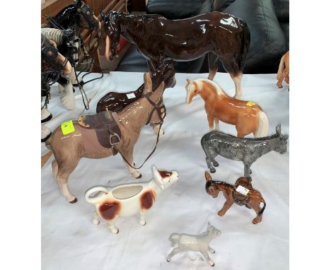 A large Melba bay horse, Sylvac donkey; 5 other animals 