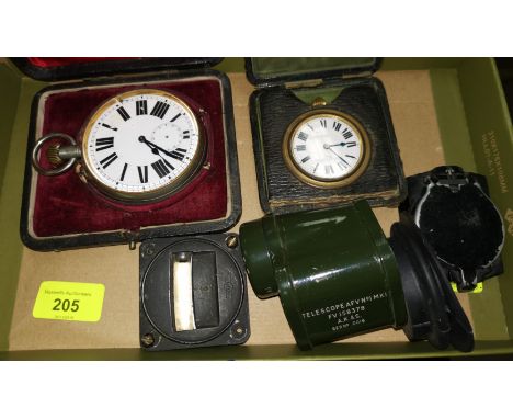 Two vintage watches in travelling cases and 3 other items 