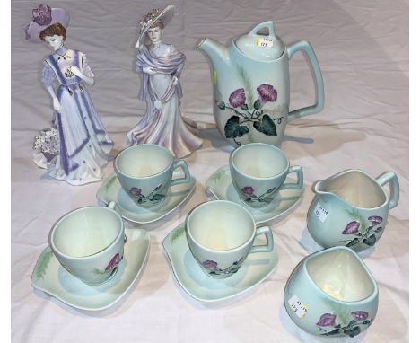 Royal Worcester figure - Lady Violet; Coalport figure - Ascot Lady; Carltonware Convolvulus 11 piece coffee service 