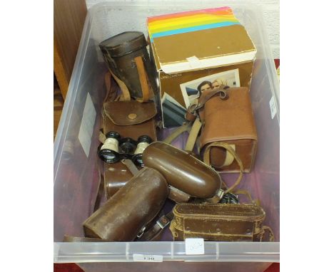 A pair of Yeats & Son, Dublin, binoculars in leather case, one other pair, unnamed, a Voigtlander Vitoret camera and other ca