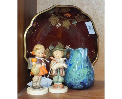 A Carltonware 'Rouge Royale' bowl, 22.5cm diameter, 5cm high, two Goebel Hummel figures, 'Lost Sheep' and 'School Girl', 12cm