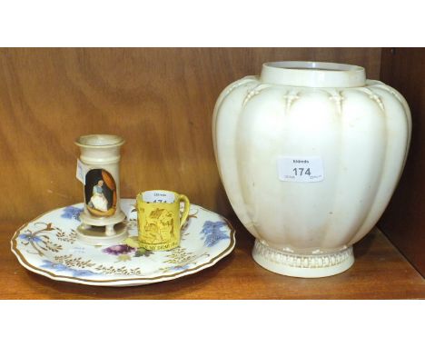 A Royal Worcester lobed plain ovoid vase, (no cover), no.1312, date code for 1889, 19.5cm high, a floral and gilt decorated p