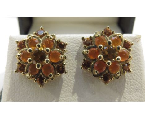 A pair of 9ct gold fire opal and citrine stud earrings, 3g