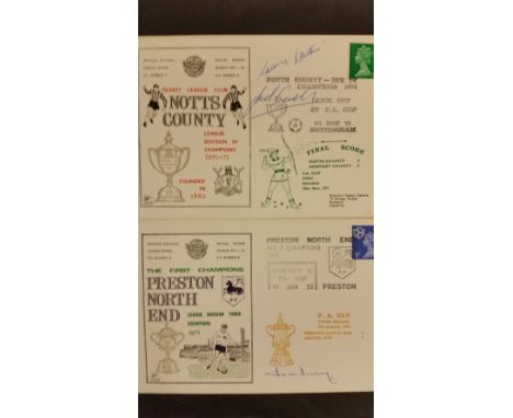 FOOTBALL, signed commemorative covers, Dawn Covers issues for Championships, European campaigns, promotions; Notts County, No