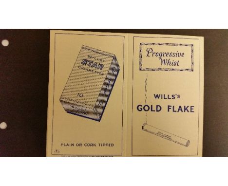 TOBACCO, whist card advertising Ringers A1 Light & Wills Gold Flake cigarettes, unused, EX, 2