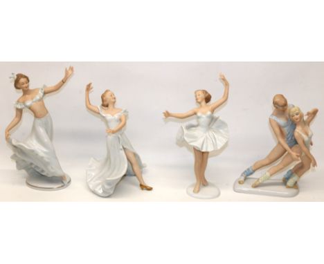 Four Wallendorf porcelain figures of dancers, max. H26cmShipping £48.00 plus vat (UK Only)