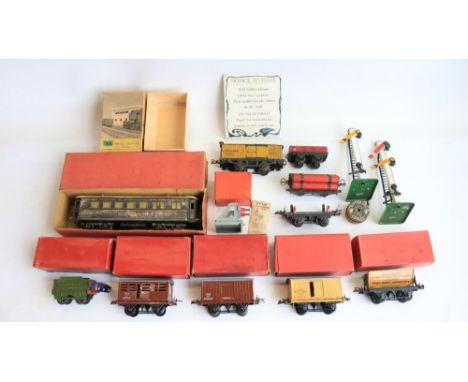 Collection of vintage Hornby O gauge railway wagons, accessories and track, also included a boxed Gaugemaster Model 10 LGB 5 
