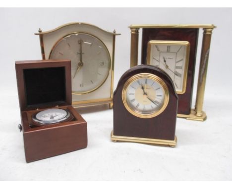 Fox & Simpson mahogany and brass quartz timepiece, 3" signed cream Roman dial, H20cm; Fox & Simpson mahogany and brass quartz