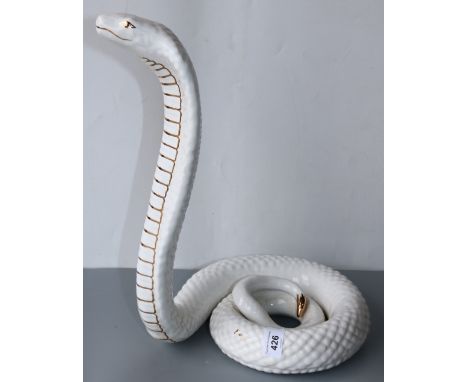Large white glazed Italian ceramic cobra, c1970s, in the style of Tommaso Barbi, H39cmShipping £38.00 plus vat (UK Only)