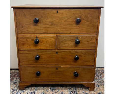 Victorian ash and elm secretaire chest, fall front top drawer with fitted interior above two short and two long drawers with 