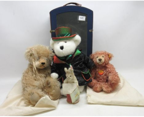 Teddy Bears incl. Steiff 'Snobby' bear, pink mohair, H22cm; Steiff 'The Mouse Tailor' No.00020, H18cm and two other similar b