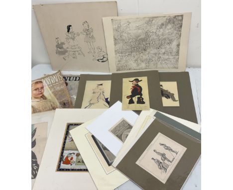 An Albrecht Durer print, a pen and ink children's illustration and other assorted loose prints and drawings (11)Shipping POA 