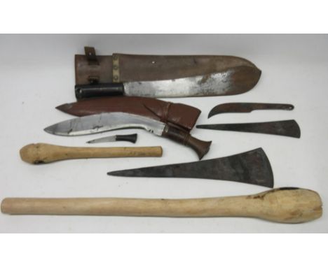 WWII period jungle machete, Military Cukri and two African axesShipping £65.00 plus vat (UK Only)