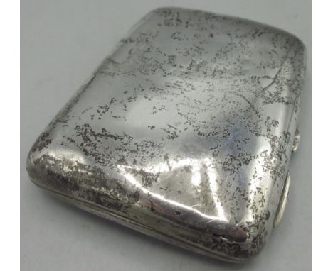 Edwardian silver cigarette case in concave rectangular form, engraved initials to cover, gilt interior by A & J Zimmerman Ltd