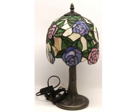 Tiffany lamp, shade with roses on a bronzed foot, H43.5cmShipping £58.00 plus vat (UK Only)