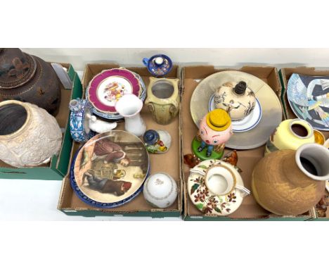 Collection of ceramics, incl. Tilgmans Keramik 'Maskeraden' plate; NAO by Lladro swan; carved soap stone vase; stoneware vase