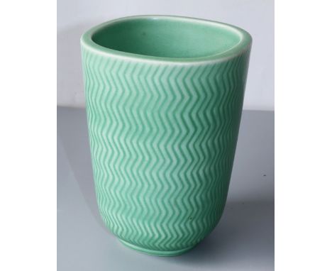 'Marselis' vase designed by Nils Thorsson for Royal Copenhagen, model 2645, zig-zag decoration with green glaze, H16cmShippin