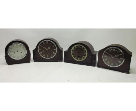 Smiths Enfield 8 day oak mantle clock, chrome bezel enclosing 5 1/2" dial with applied Roman indices, signed two train moveme