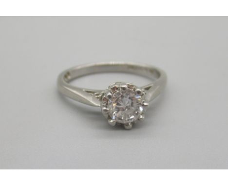 Platinum diamond solitaire ring, stamped 950, size K, 3.73gShipping £20.00 plus vat (UK Only)