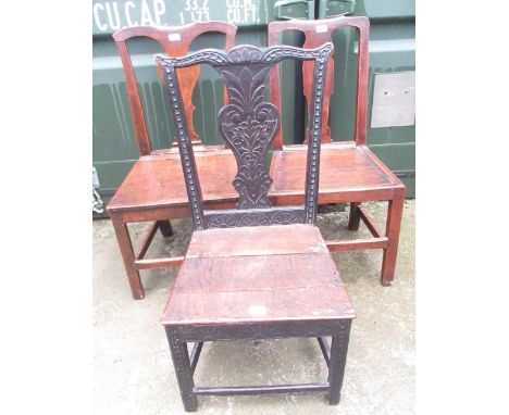 Geo. 111 carved oak side chair, a similar oak and elm commode chair and another chair (3)POA  https://www.bradleys.ltd/quotat