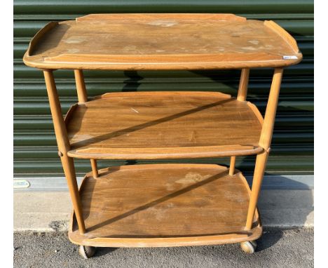 Ercol light/natural finish tea trolley, model 458, 3-tiers, on rollerball castors, H75cm W71cm D45cmShipping POA  https://www