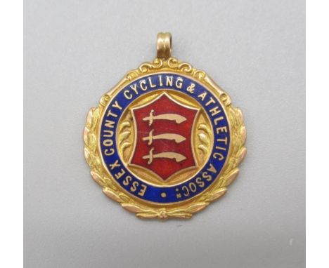 9ct yellow gold and enamel Essex Country Cycling & Athletic Association fob, 7.40gShipping £20.00 plus vat (UK Only)